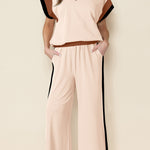 White Color Block Detail Casual Two-piece Set
