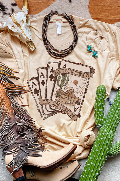 T-shirt à manches courtes kaki à imprimé graphique de cartes de poker western
