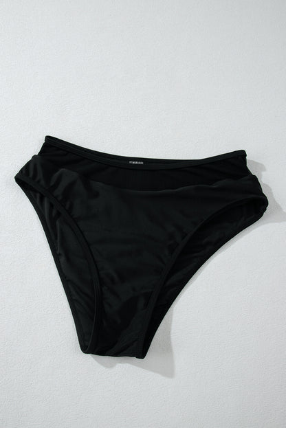 Bikini push-up noir à col en V et bordure en maille transparente