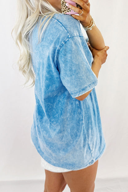 Blue USA Star Print Mineral Washed Cotton Tee
