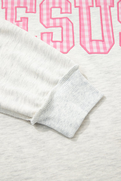 Gray High Neck Polka Dot Slogan Printed Baggy Sweatshirt