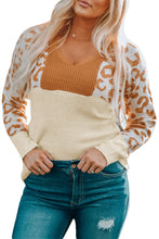Colorblock Leopard V Neck Sweater