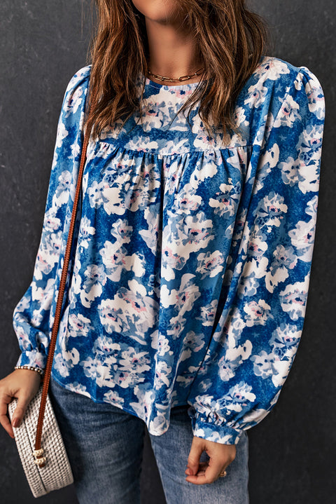 Floral Print Puffy Sleeve Babydoll Blouse