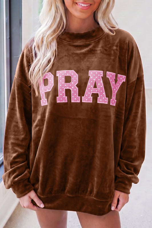 Coffee Christmas Velvet Graphic Print Long Sleeve Sweatshirt