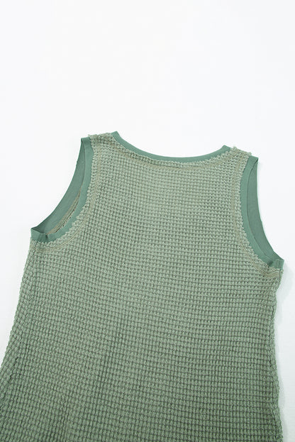 Gilet fluide en tricot gaufré à col rond vert d'eau