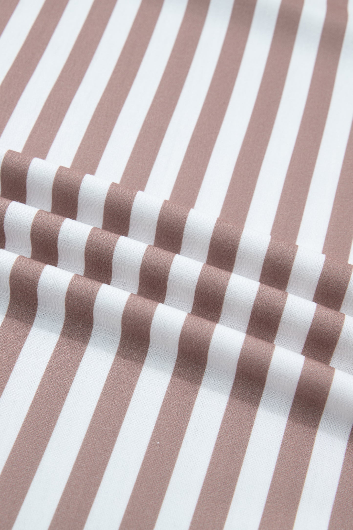 Khaki Stripe Ribbed Trim Round Neck Short Puff Sleeve Plus T Shirt