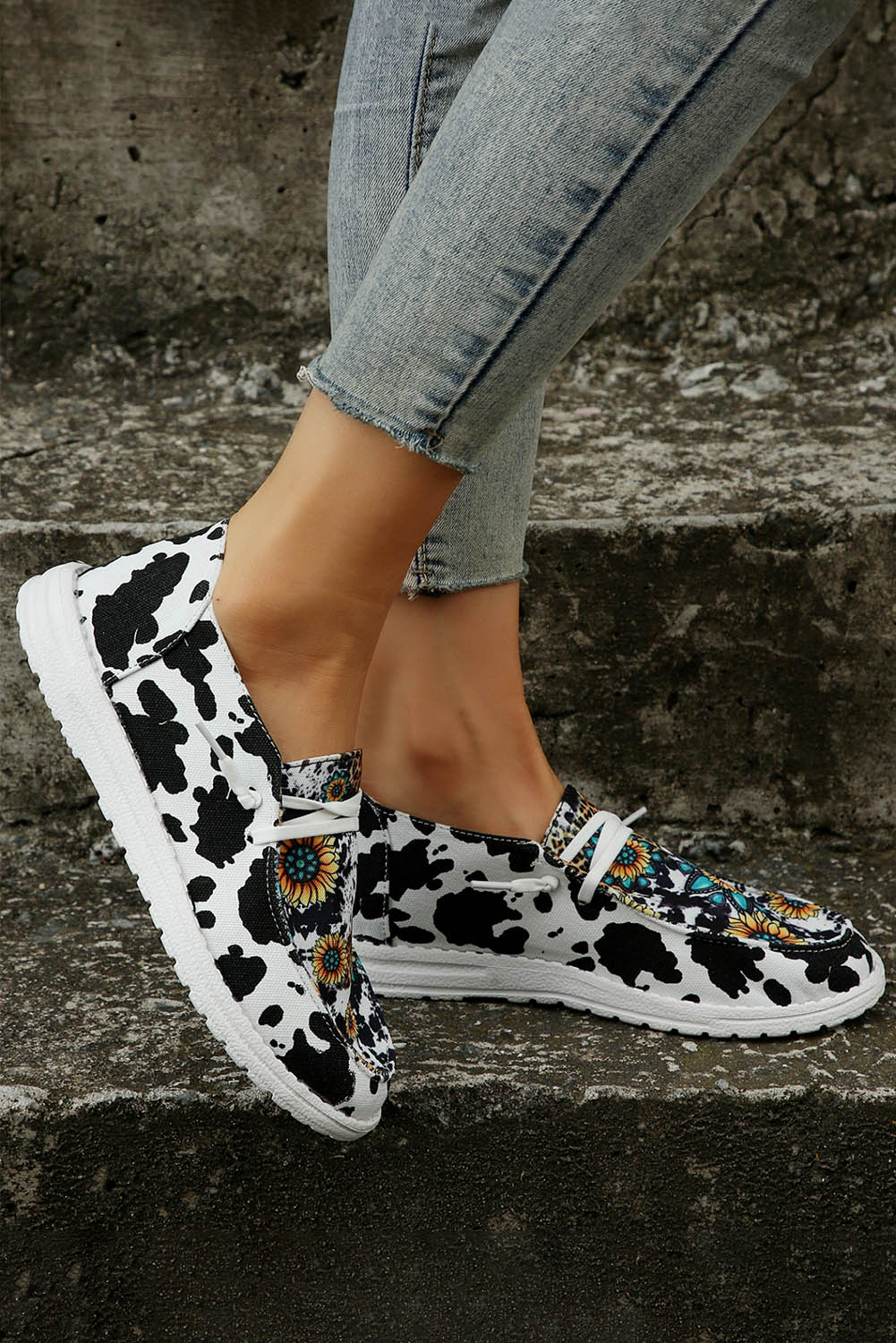 Western Cow Print Sunflower Shoes