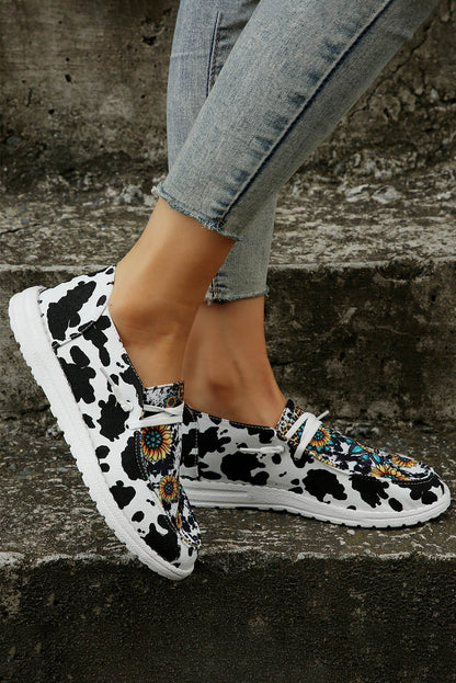 Western Cow Print Sunflower Shoes