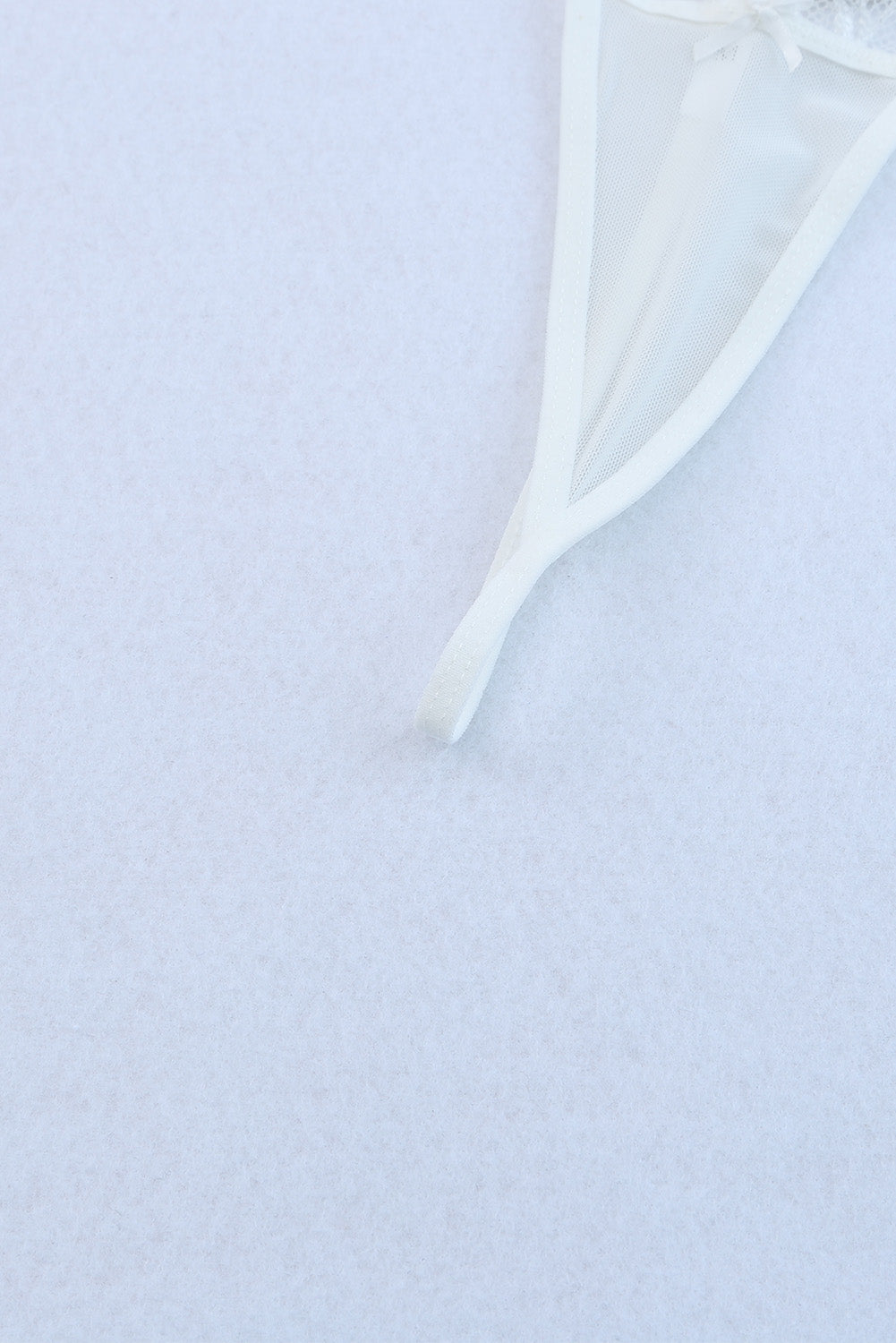 3 piezas set de lencería de malla de encaje con liguero de plumas 