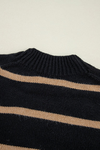 Cardigan ample à rayures noires, col en V, boutonné, épaules tombantes