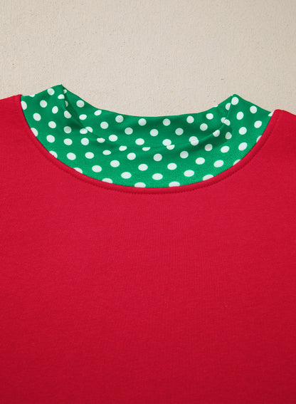 Racing Red Polka Dot Patchwork Round Neck Plus Size Sweatshirt