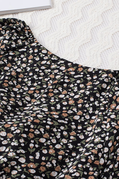 Blusa de manga larga con volantes y lazo delantero con estampado floral