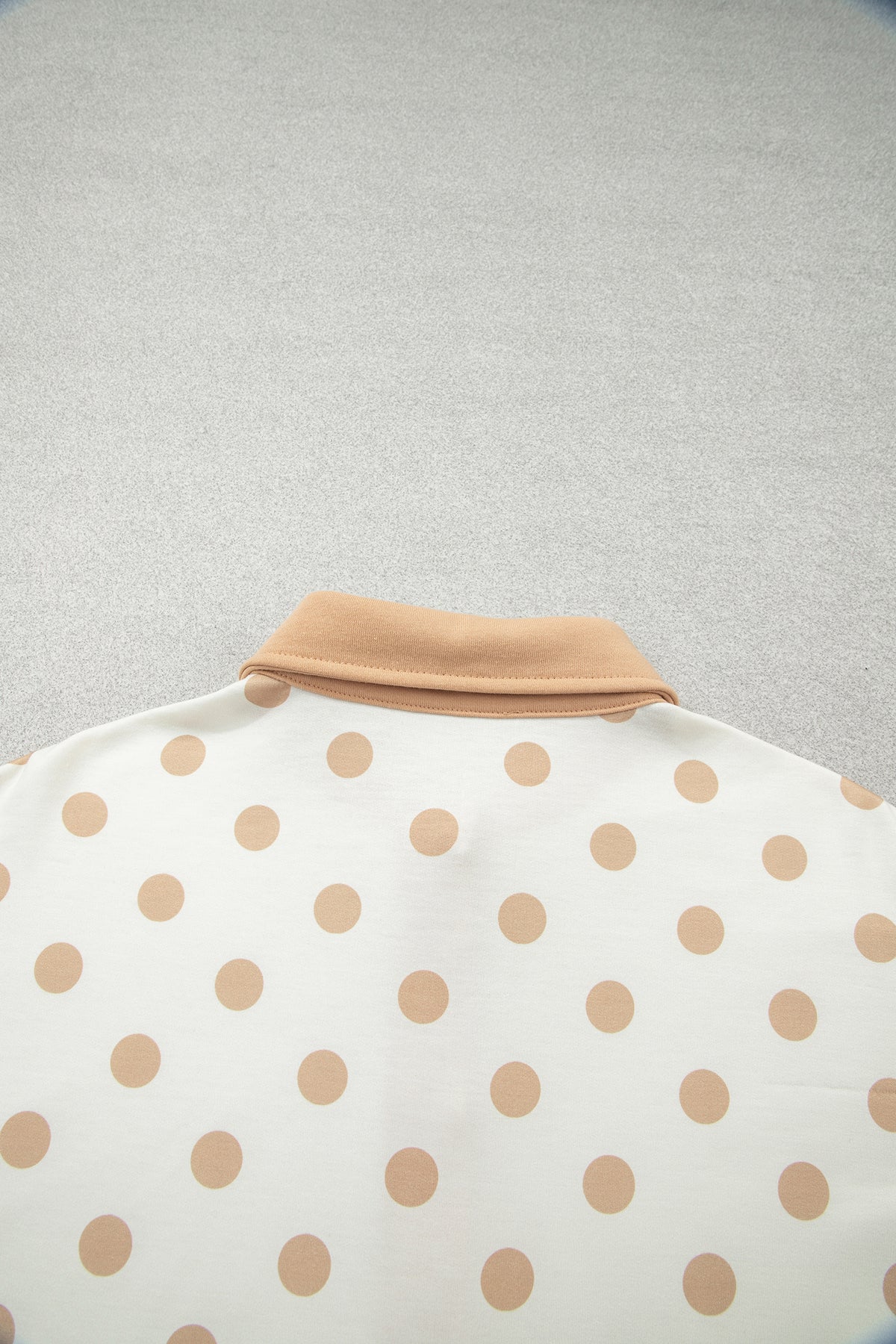 Khaki Polka Dot Drop Shoulder Polo Loose Pullover Patch Pocket Casual Shorts Set