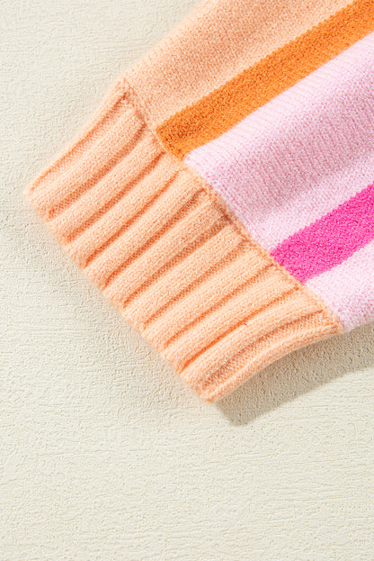 Pull ample à rayures dégradées multicolores et bords côtelés