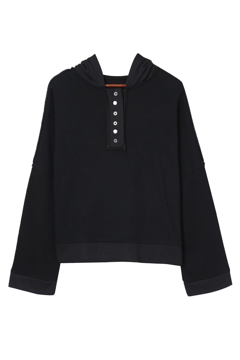 Sweat à capuche décontracté à boutons et bordures patchwork unies 