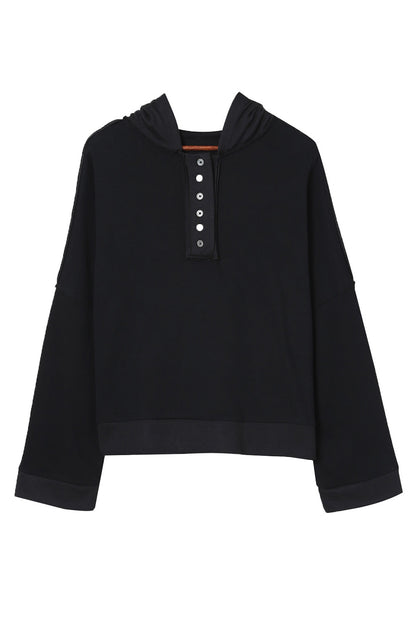 Sweat à capuche décontracté à boutons et bordures patchwork unies 