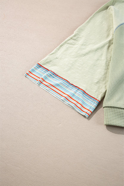 Haut raglan patchwork à manches larges et en tricot gaufré vert Meadow Mist