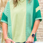 Green Stripe Patchwork Colorblock Plus Size T Shirt