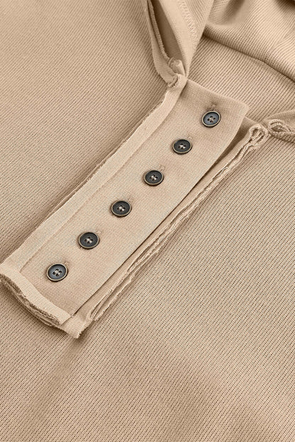 Sweat à capuche décontracté à boutons et bordures patchwork unies 