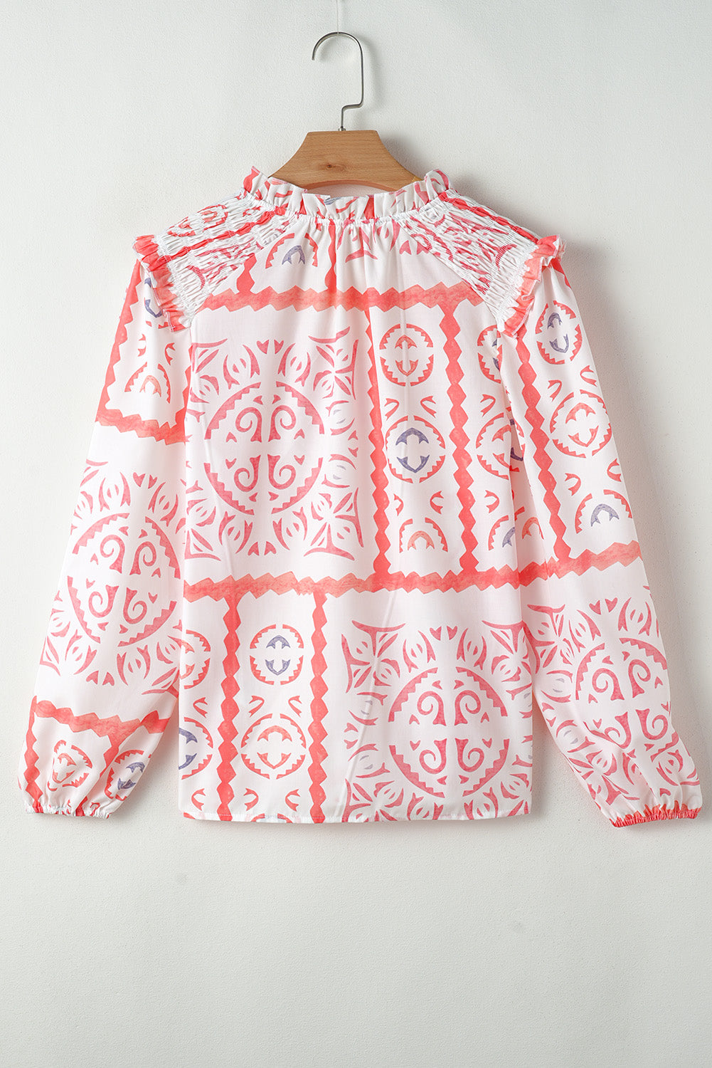 Chemisier à manches bouffantes et col poète smocké imprimé vintage fleur du désert