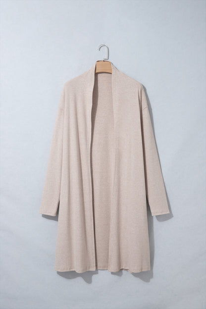 Parchment Solid Color Long Sleeve Casual Tunic Shift Cardigan