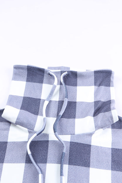 Plaid Patchwork Cowl Neck Sweatshirt