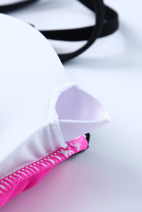 Color Block Lace Drawstring Tie Tankini Set
