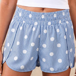 Sky Blue Polka Dot Print Shirred High Waist Casual Shorts