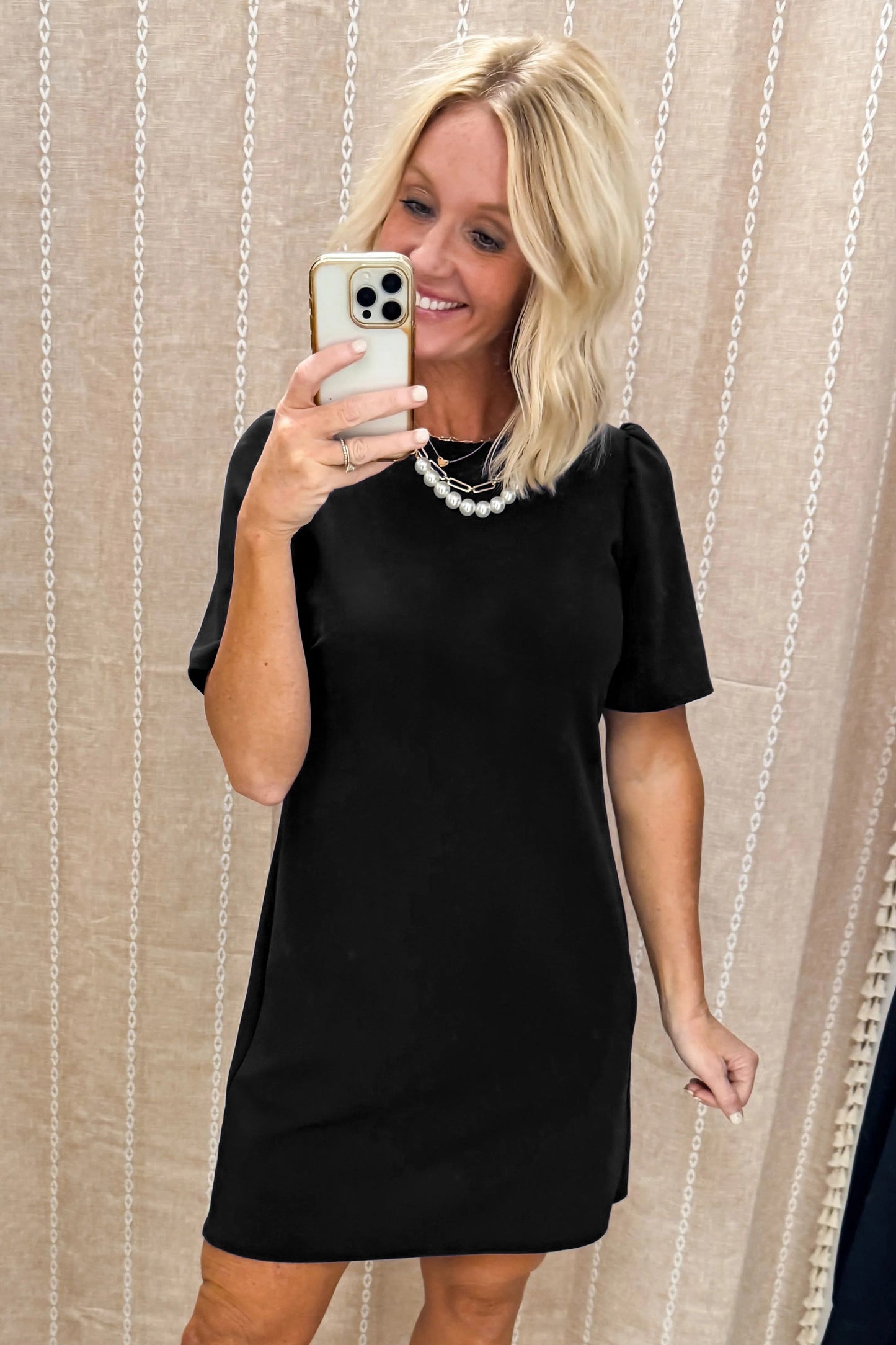 Black Bow Decor Backless Short Sleeve Shift Mini Dress