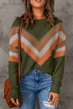 Beige Chevron Striped Drop Shoulder Sweater