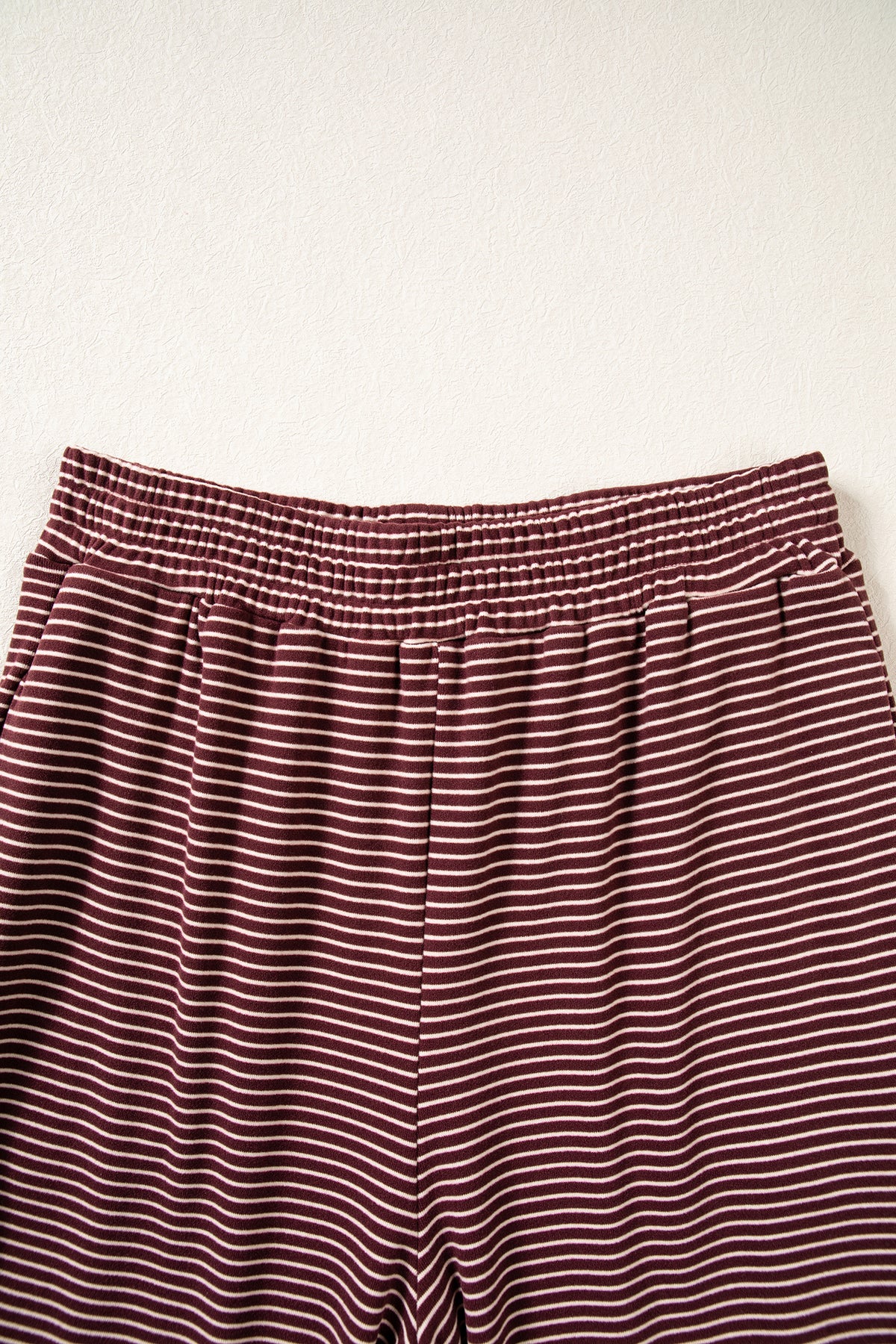 Brown Stripe Contrast Trim Round Neck Oversize Long Sleeve Top 2pcs Pant Set