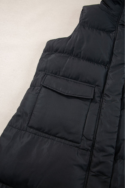 Gilet long noir coupe-vent avec fermeture éclair et poches