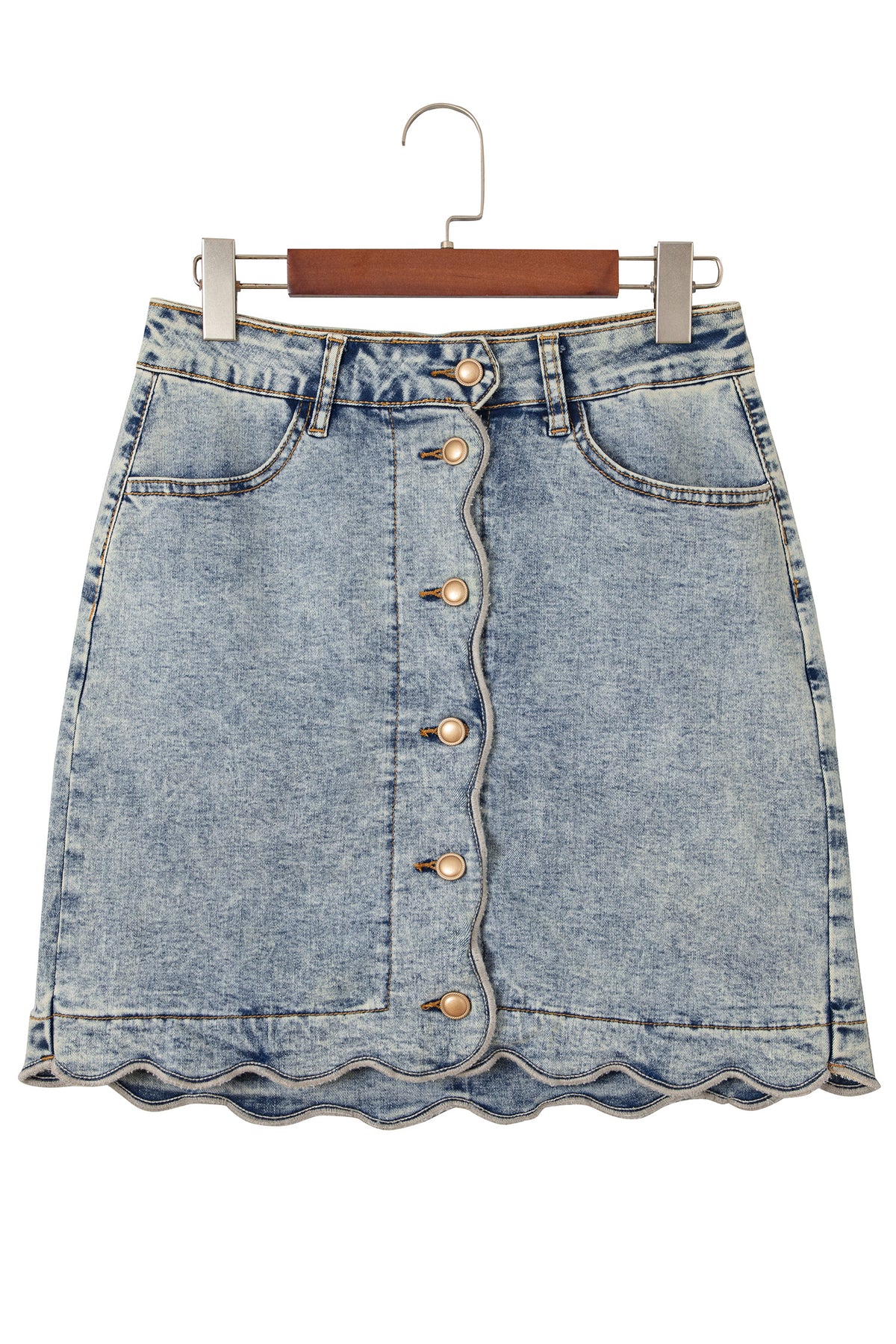 Myosotis Scalloped Detail Button Front Short Denim Skirt