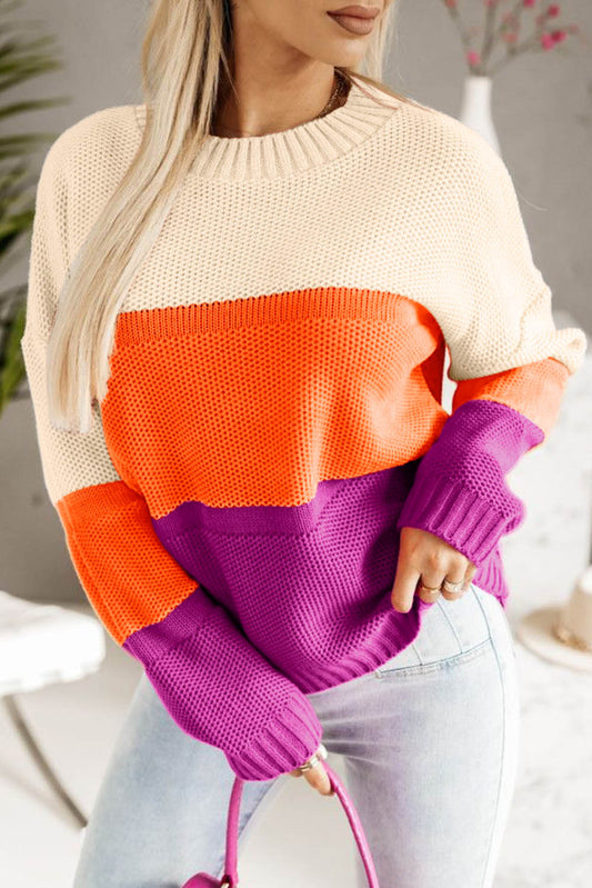 Pull en maille multicolore à col rond et épaules tombantes
