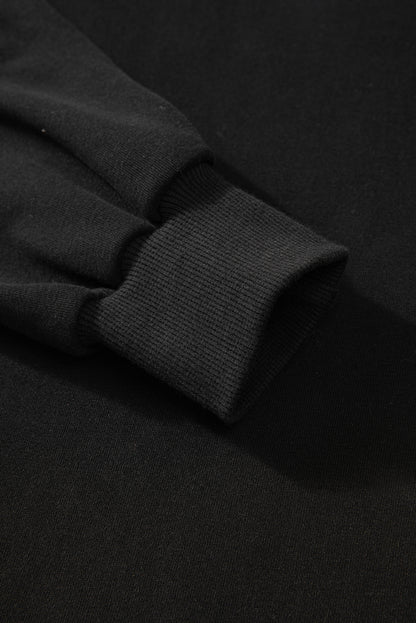 Sweat-shirt noir uni à col rond et ourlet haut-bas