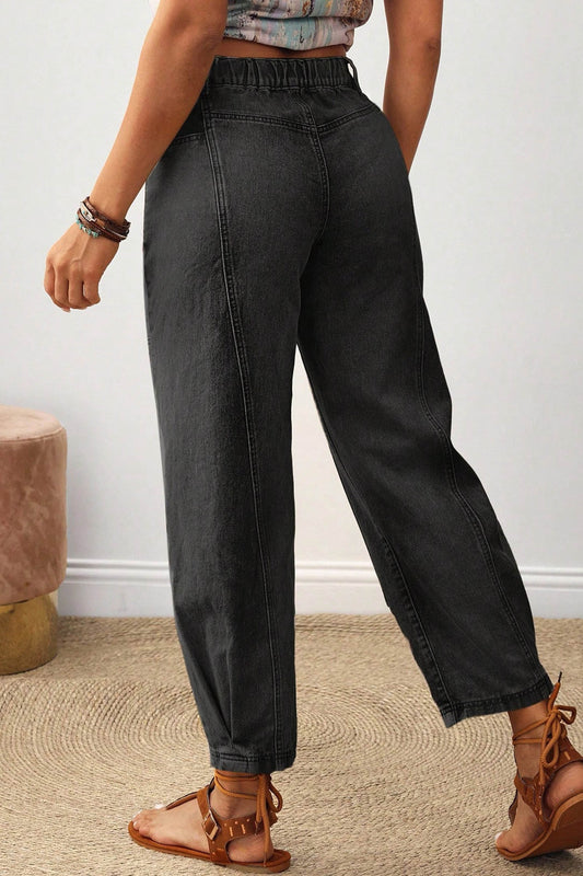 Carbon Grey Decorative Seam Patchwork Detail Solid Color Jeans