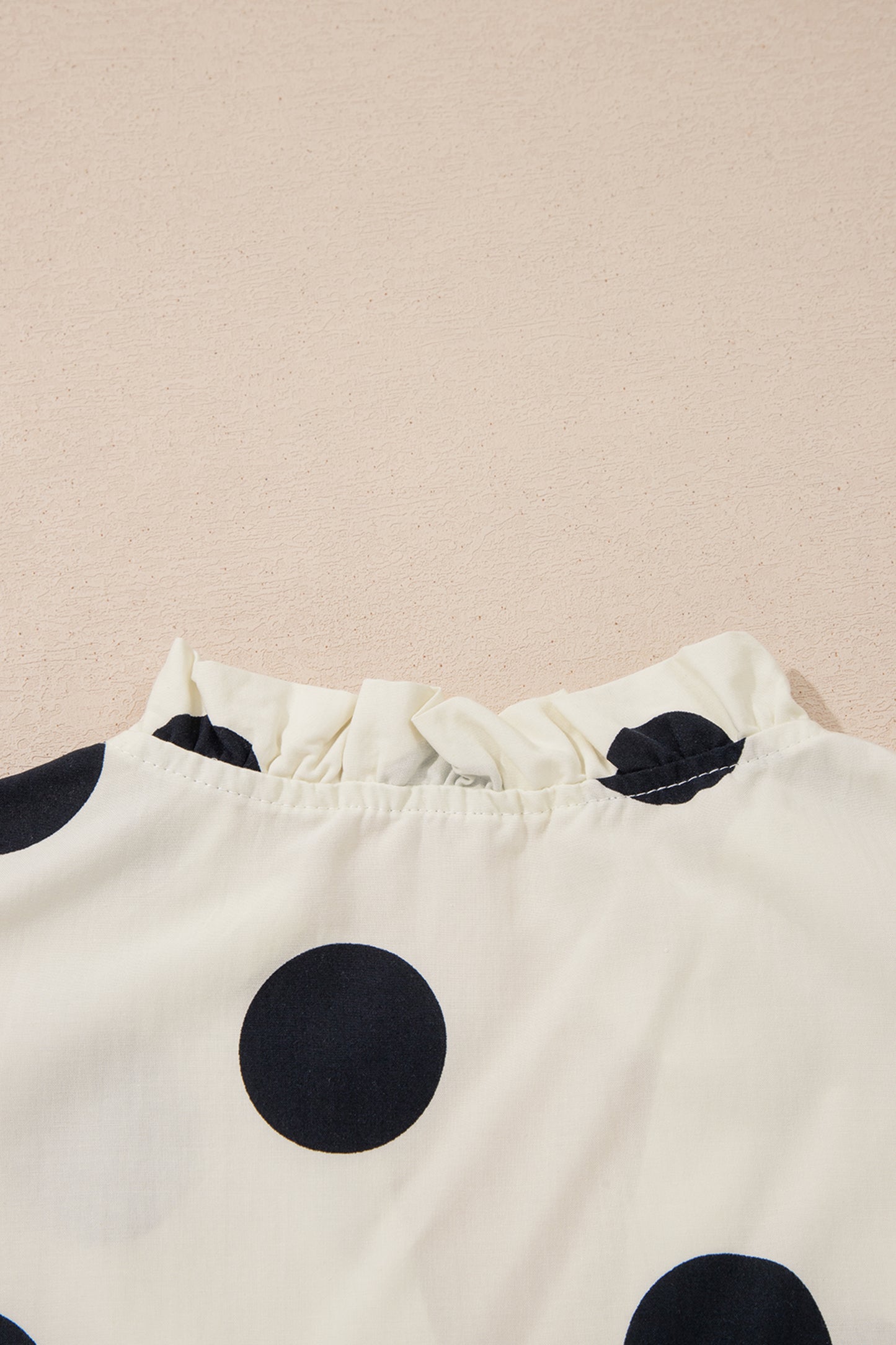 Apricot Casual Polka Dot V-Neck Ruffle Short Sleeve Shift Blouse