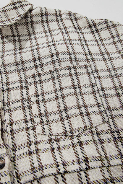 Robe chemise tunique boutonnée à carreaux à rayures blanches grande taille à ourlet brut