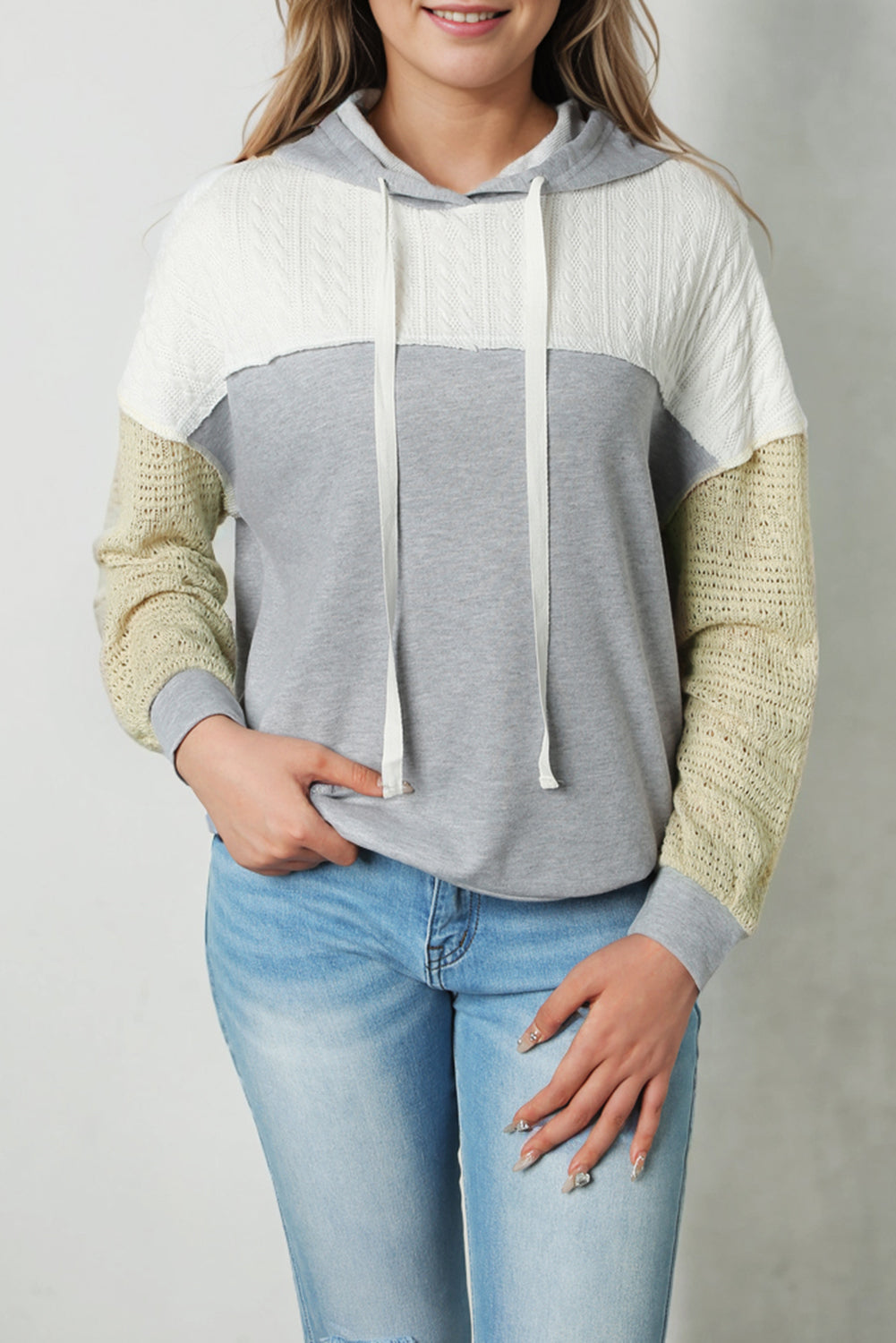 Sweat à capuche patchwork gris colorblock 