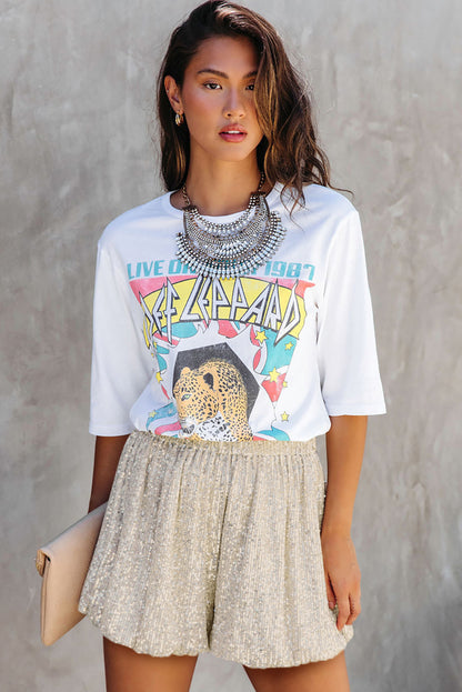 Short décontracté taille haute à jambe droite et paillettes noires