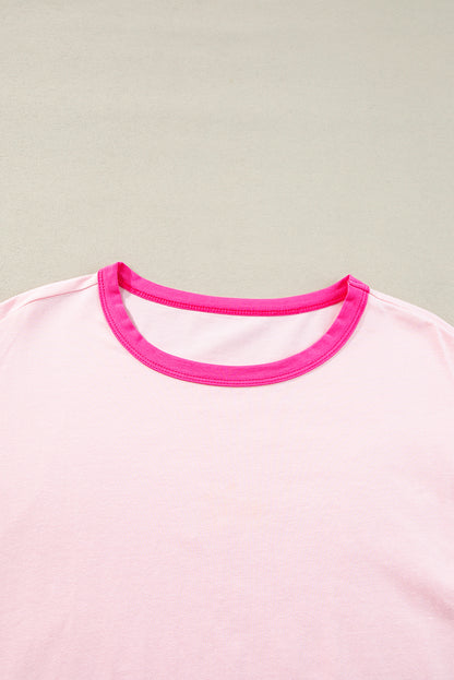 Haut ample à manches longues et patchwork de couleurs roses