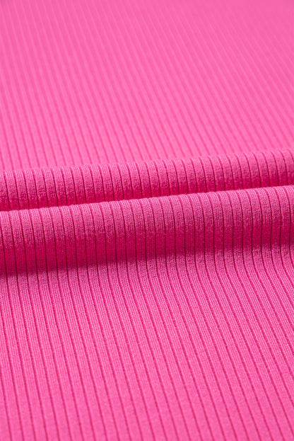 Rose Red Solid Color Loose Tunic Top and Slim Shorts Set