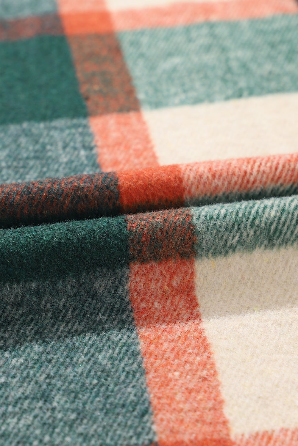 Chaqueta negra con dobladillo con flecos y bolsillo con botones a presión a cuadros 