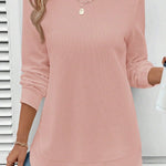 Gossamer Pink Rounded Hem Waffle Long Sleeve Top