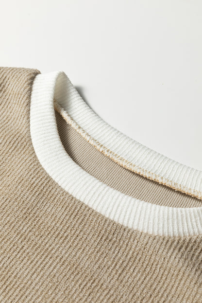 Four Leaf Clover Contrast Color Trim Knit Drop Shoulder Loose Top