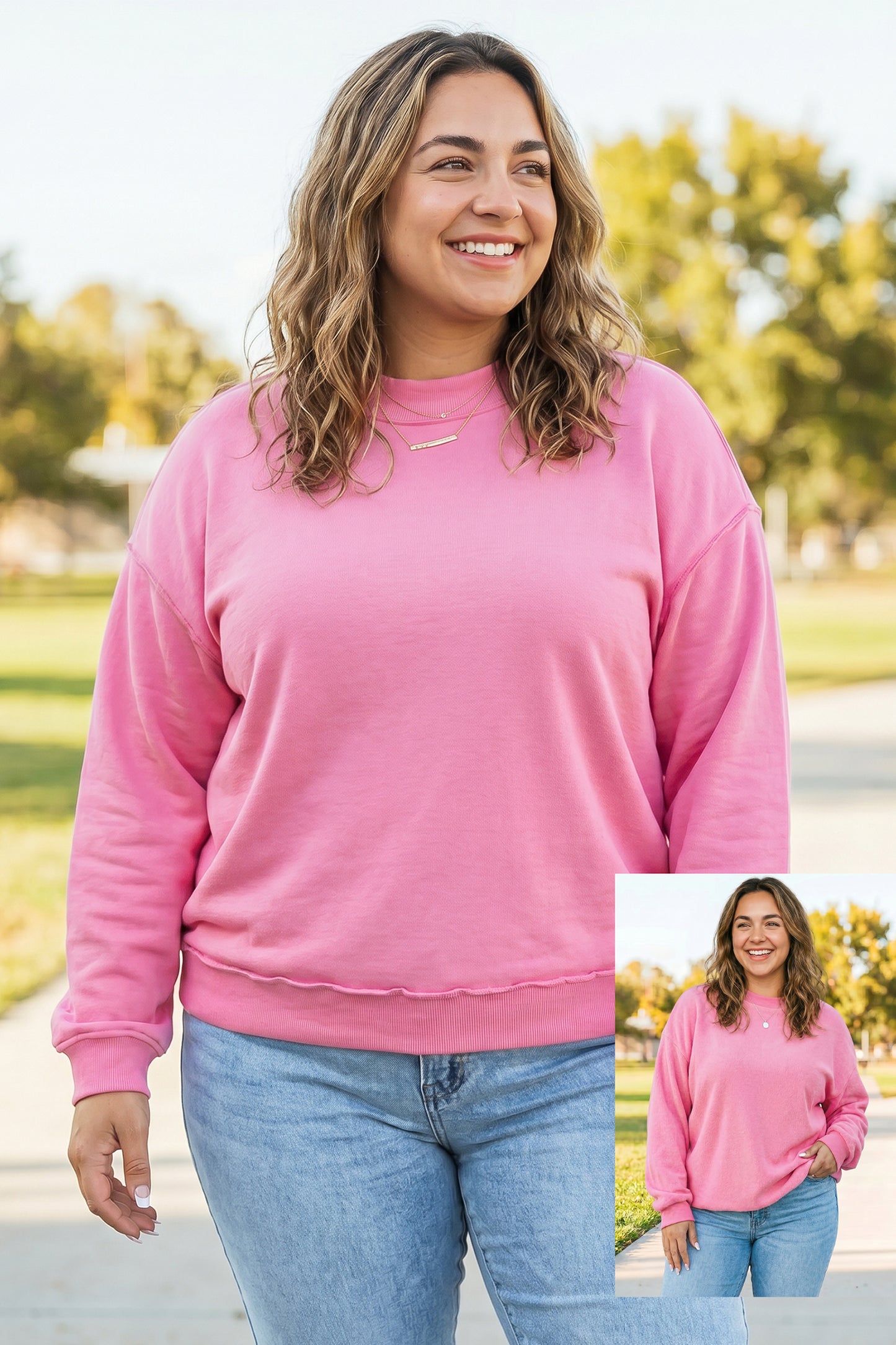 Bright Pink Exposed Seam Detail Reversible Double Wear Plus Size Sweatshirt