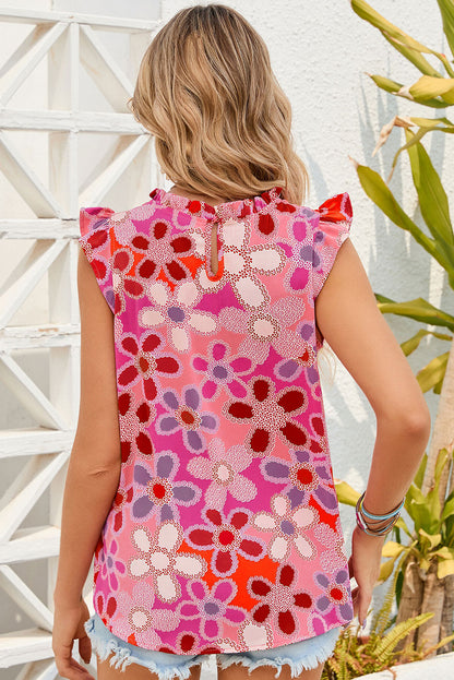 Multicolor Plus Size Floral Embroidered Flutter Sleeve Tank Top