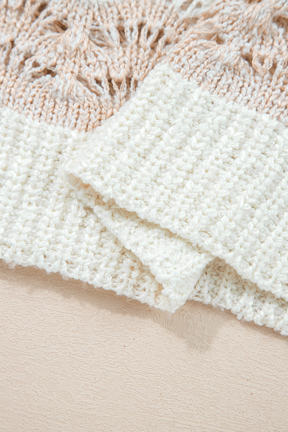 Pink Hollow-out Colorblock Drop Shoulder Casual Sweater