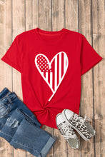 Red USA Flag Heart Shape Crewneck Graphic T Shirt