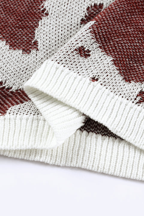 Print Side Slit Knit Sweater
